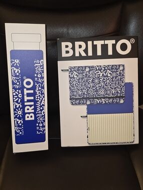 BRITTO Blue & White Patterned Notebook And Water Bottle Set GRADUATION GIFT